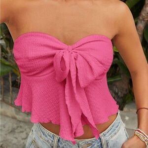SHEIN Fuchsia Strapless Bow Crop Top